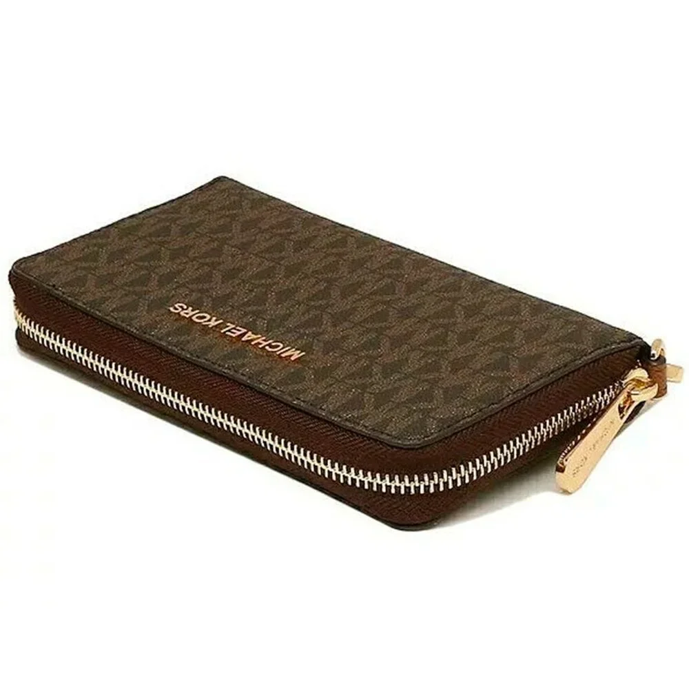 S Michael Kors Jet Set Travel Signature Phone Wallet Wristlet Brown 35F8GTVW9B - Picture 2 of 9